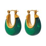 Kearney Chic Resin Chunky Hoop Earrings – Colorful U-Shaped Design | Huna Jewelry