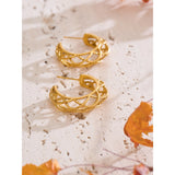 Jolie Hollow C-Shape Hoop Earrings – Waterproof & Hypoallergenic | Huna Jewelry