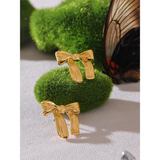 Madeline Pleated Bowknot Ribbon Stud Earrings – Elegant Feminine Detail | Huna Jewelry