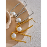 Della Pearl U Drop Earrings – Hypoallergenic & Elegant Design | Huna Jewelry
