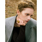 Drew Rose Flower Cuff Ring – Adjustable Open Band Statement | Huna Jewelry