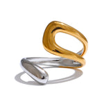 Aiza Geometric Open Cuff Ring – Adjustable Two-Tone Chic Jewelry | Huna Jewelry
