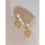 Ione Pearl Heart Drop Earrings – Elegant & Hypoallergenic Jewelry | Huna Jewelry