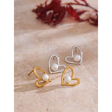 Colette Heart Pearl Stud Earrings – Elegant & Timeless Jewelry | Huna Jewelry