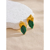 Grace Geometric Green Stone Stud Earrings – Bold & Unique Style | Huna Jewelry