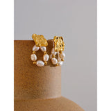 Imogen Square Stud & Pearl Drop Earrings – Rust Proof Elegance | Huna Jewelry