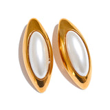 Adelaide Pearl Oval Stud Earrings – Elegant & Timeless Gold Statement Jewelry | Huna Jewelry