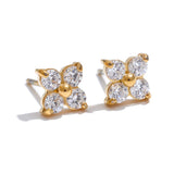 Gold-Plated Flower Stud Earrings – Cubic Zirconia Jewelry | Huna Jewelry