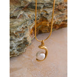 Cassia C-Shaped Pearl Pendant Necklace – Elegant & Timeless | Huna Jewelry