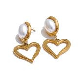 Ione Pearl Heart Drop Earrings – Elegant & Hypoallergenic Jewelry | Huna Jewelry
