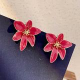 Red and Gold Flower Stud Earrings – Bold Floral Jewelry | Huna Jewelry