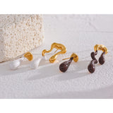 Kimberly Asymmetry Enamel Stud Earrings – Modern Geometric Charm in White & Brown | Huna Jewelry