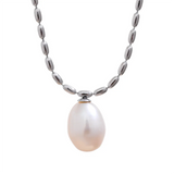 Ava Pearl Pendant Necklace – Beaded Chain with Fixed Single Pearl | Huna Jewelry
