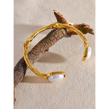 Yasmine Pearl Cuff Bracelet – Textured & Rust-Resistant Bangle | Huna Jewelry