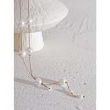Flaviana Pearl Bead Chain Necklace – Elegant Gold Stainless Steel | Huna Jewelry