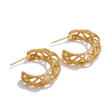 Jolie Hollow C-Shape Hoop Earrings – Waterproof & Hypoallergenic | Huna Jewelry