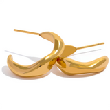 Lydia Geometric C Hoop Earrings – Minimalist Waterproof Design | Huna Jewelry