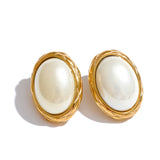 Ursula Pearl Stud Earrings – Classic Oval Design, Elegant & Timeless | Huna Jewelry
