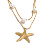 Finley Starfish & Pearl Layered Necklace – Beach-Inspired Chic | Huna Jewelry