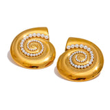 Jemma Shell Stud Earrings – Large Gold Design with Mini Pearls | Huna Jewelry