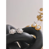 Izzie Pearl Flower Stud Earrings – Elegant Round Design | Huna Jewelry