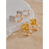 Imogen Square Stud & Pearl Drop Earrings – Rust Proof Elegance | Huna Jewelry