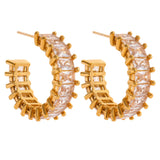 Millie CZ C Hoop Earrings – Elegant Waterproof Bling Jewelry | Huna Jewelry
