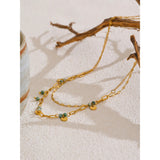 Abigail Layered Link Chain Necklace – Green Stone Beads & Charm Jewelry | Huna Jewelry