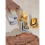 Delphine Square Stud Earrings – Glossy Layered Stainless Steel | Huna Jewelry