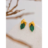 Grace Geometric Green Stone Stud Earrings – Bold & Unique Style | Huna Jewelry