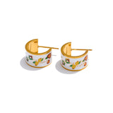 White Enamel Flower Hoop Earrings – 18k Gold-Plated Stylish Jewelry | Huna Jewelry