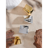 Delphine Square Stud Earrings – Glossy Layered Stainless Steel | Huna Jewelry