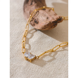 Laura Link Chain Necklace with CZ Pendant – Elegant & Sparkling | Huna Jewelry