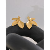Lena Leaves Flower Stud Earrings - Hypoallergenic & Waterproof | Huna Jewelry
