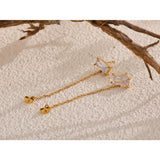 Josephine Dangle Chain Earrings – Chic Rectangular Studs, Waterproof | Huna Jewelry