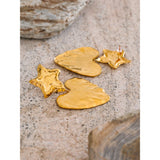 Dahlia Star & Heart Drop Earrings – Textured, Trendy Statement | Huna Jewelry