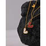 Enamel Shell Linked Hearts Necklace – Elegant & Romantic | Huna Jewelry