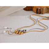 Angelina Y-Drop Necklace – Gold Beads & Single Pearl for an Elegant Look | Huna Jewelry