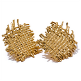 Kristen Square Stud Earrings – Textured & Water Resistant Design | Huna Jewelry