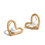 Colette Heart Pearl Stud Earrings – Elegant & Timeless Jewelry | Huna Jewelry