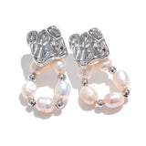 Imogen Square Stud & Pearl Drop Earrings – Rust Proof Elegance | Huna Jewelry
