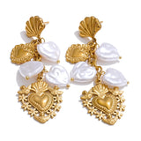 Mamie Heart & Pearl Shell Drop Earrings – Romantic Charm Mix | Huna Jewelry