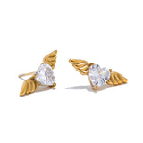 Angela Winged Heart Stud Earrings – Hypoallergenic Chic Jewelry | Huna Jewelry
