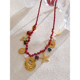 Cressida Red Rope Braided Charm Necklace – Trendy & Stylish Accessory | Huna Jewelry
