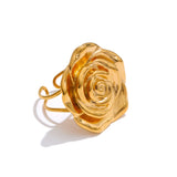 Drew Rose Flower Cuff Ring – Adjustable Open Band Statement | Huna Jewelry