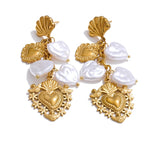 Mamie Heart & Pearl Shell Drop Earrings – Romantic Charm Mix | Huna Jewelry