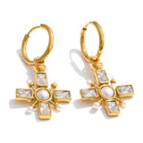 Ira Cross Drop Hoop Earrings – Pearl & Sparkle Charm Jewelry | Huna Jewelry