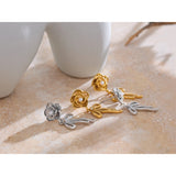 Juliet Rose Flower Stud Earrings with Bow Drop – Waterproof & Chic | Huna Jewelry