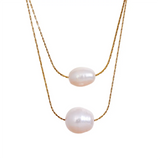 Eliana Freshwater Pearl Necklace – Double Layer Stainless Steel | Huna Jewelry