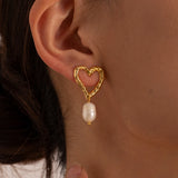 Pearl Heart Earrings – Gold-Plated Romantic Jewelry | Huna Jewelry